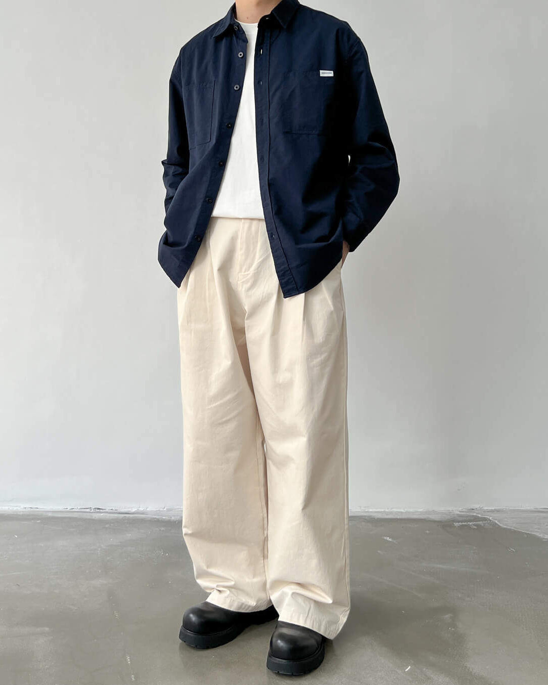 Straight Leg Pleated Cotton Twill Trousers