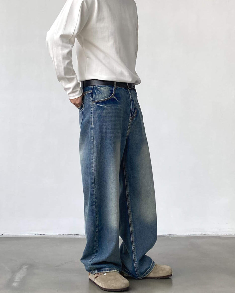 Washed Wide Loose Denim Jeans
