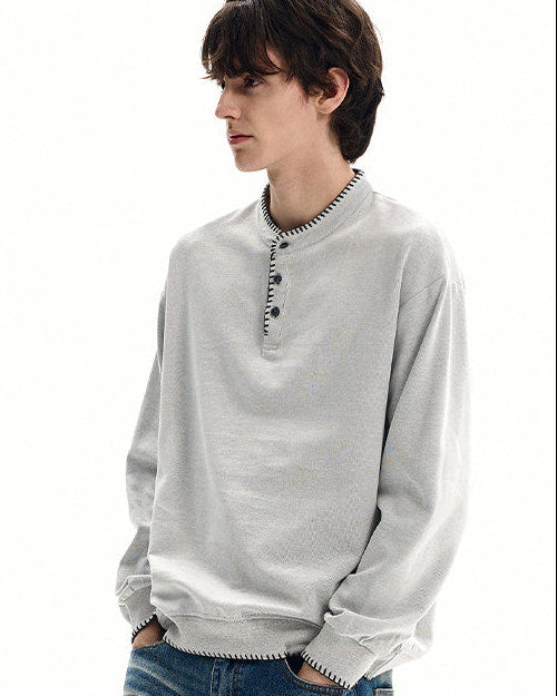 Cotton Ribbed Henley Top
