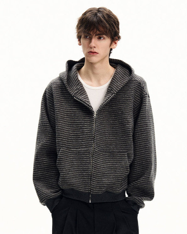 Modern Stripe Knit Zip Hoodie