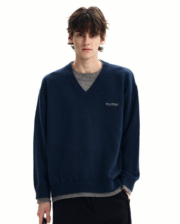 Solid Knit V-Neck Sweater
