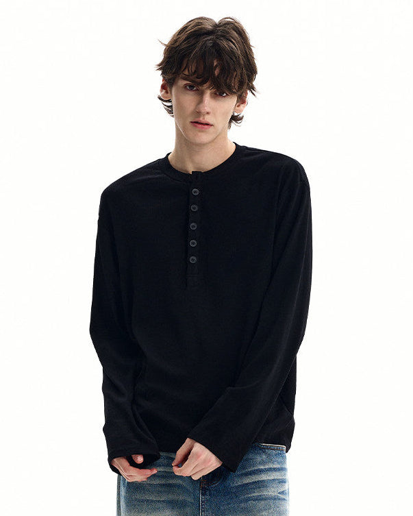 Waffle Knit Cotton Henley