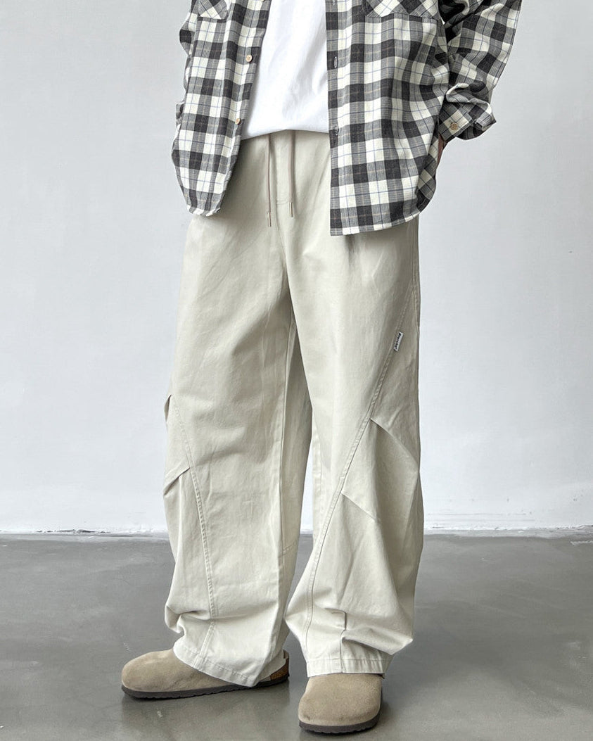 Cotton Drawstring Wide Leg Trousers