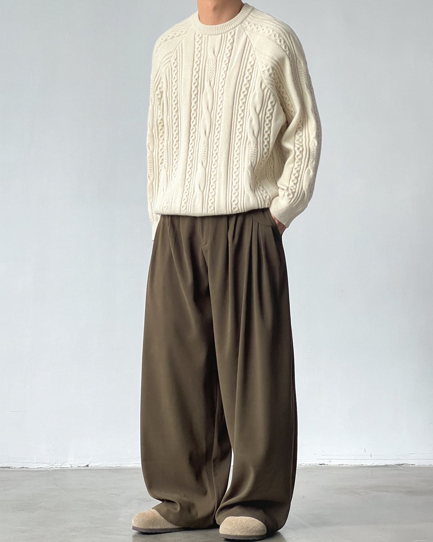 Pleated Wide-Leg Tailored Trousers