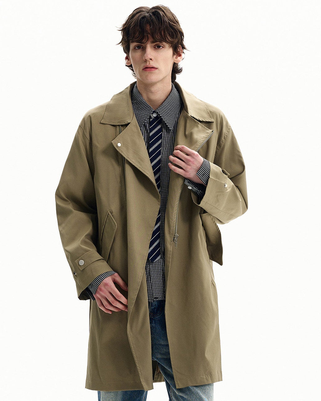Cotton Twill Zip Trench Coat