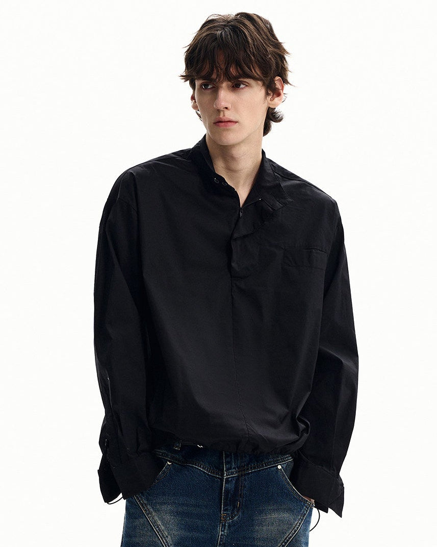 Cotton Poplin Stand Collar Shirt