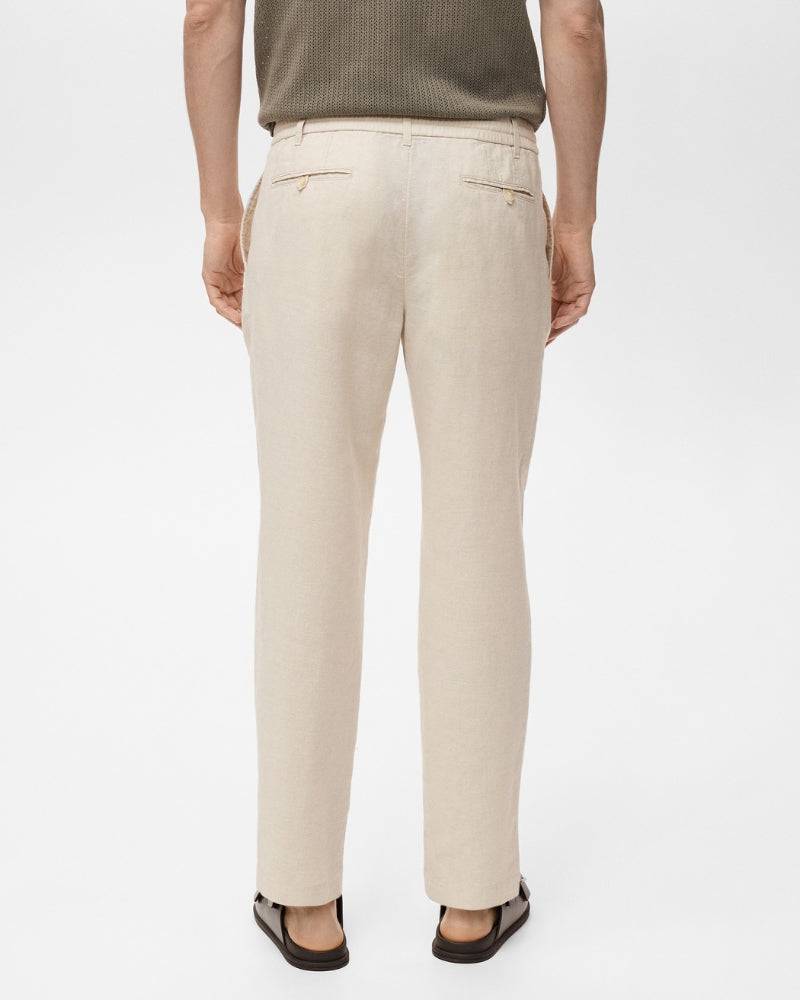 Cotton and linen blend trousers with drawstrings - beige