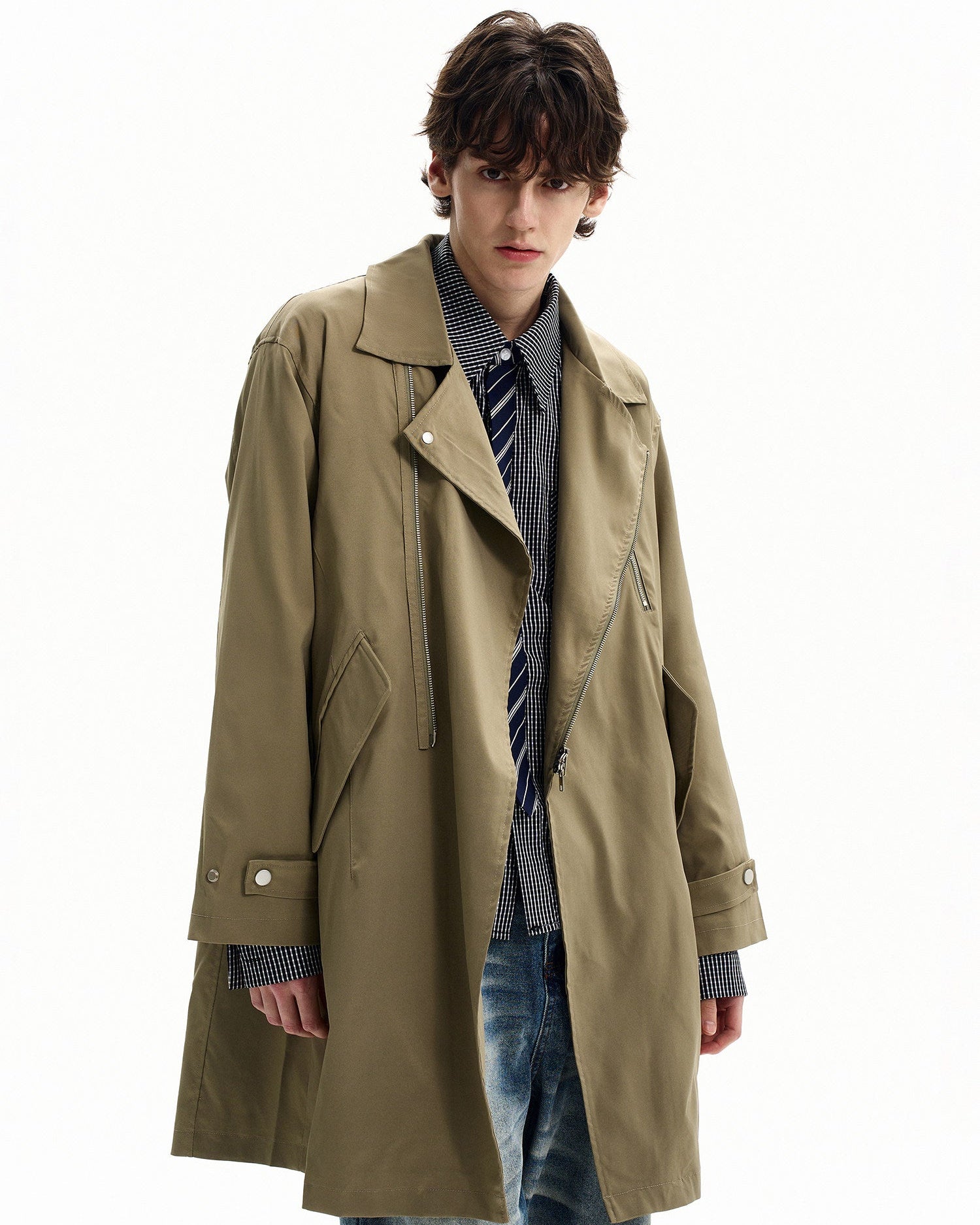 Cotton Twill Zip Trench Coat