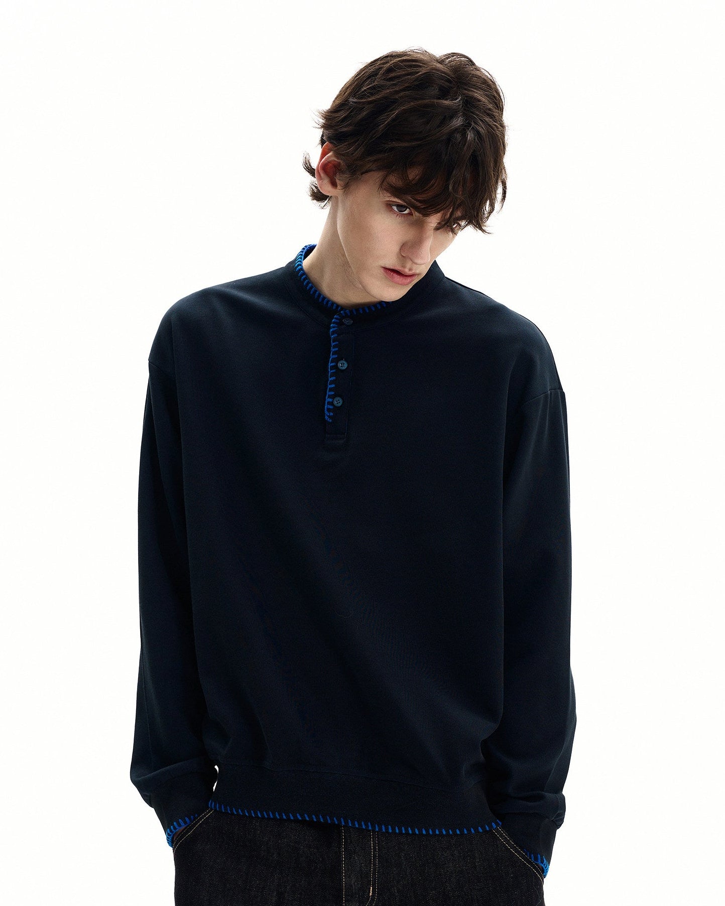 Cotton Ribbed Henley Top