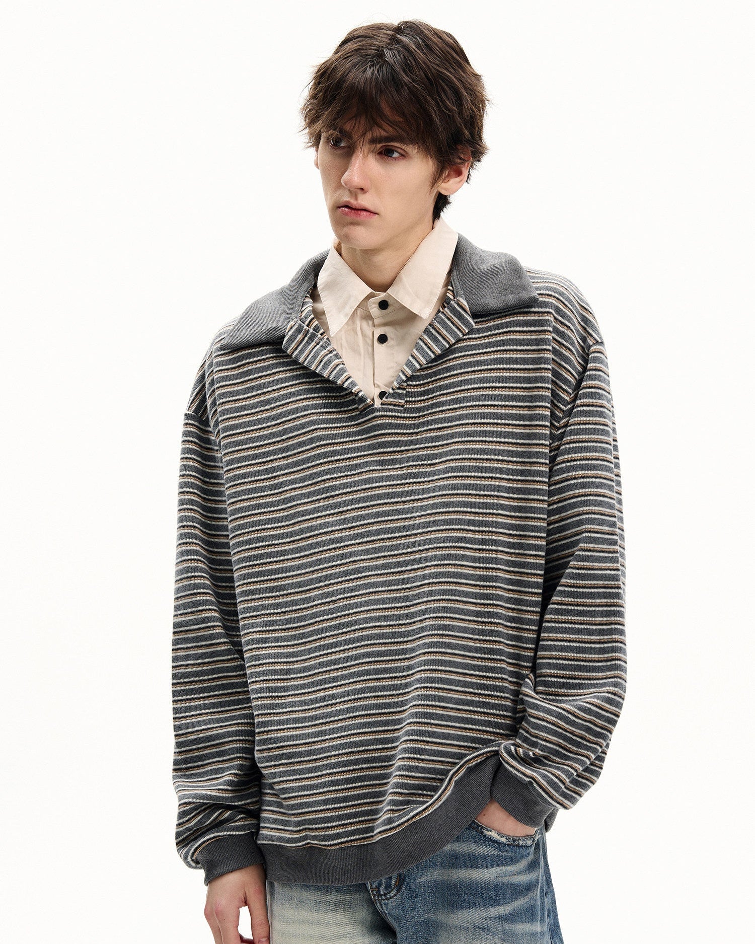 Striped Knit Striped Collar Sweater