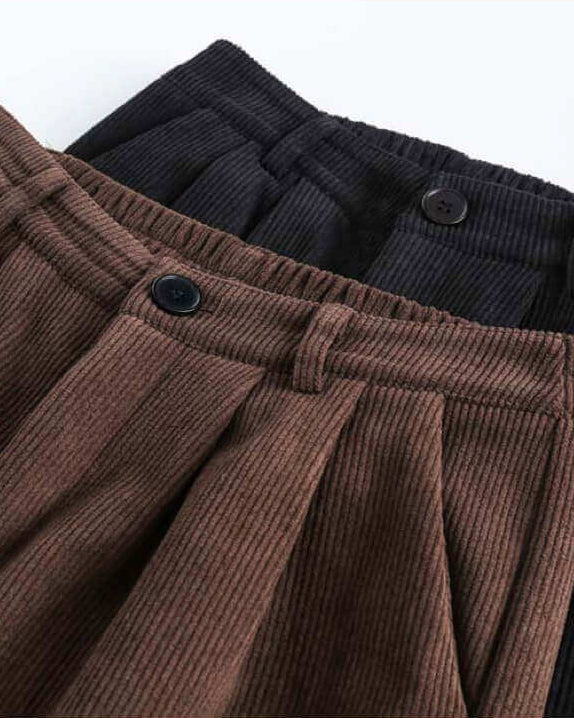 Loose Pleated Corduroy Trousers