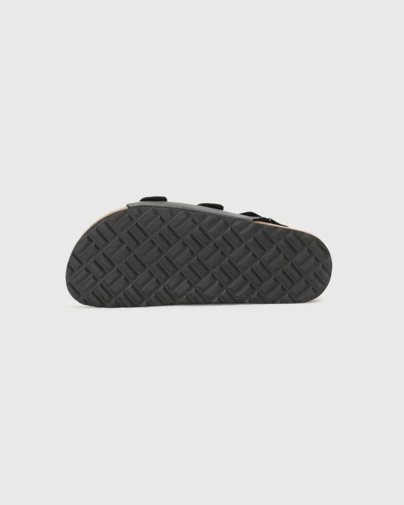 Adjustable Leather Sandals with Back Strap - Black