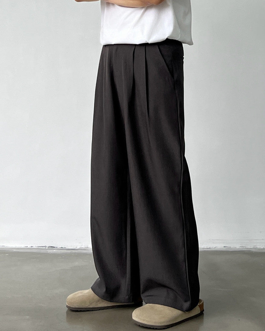 Wide-Leg Double Pleated Casual Trousers
