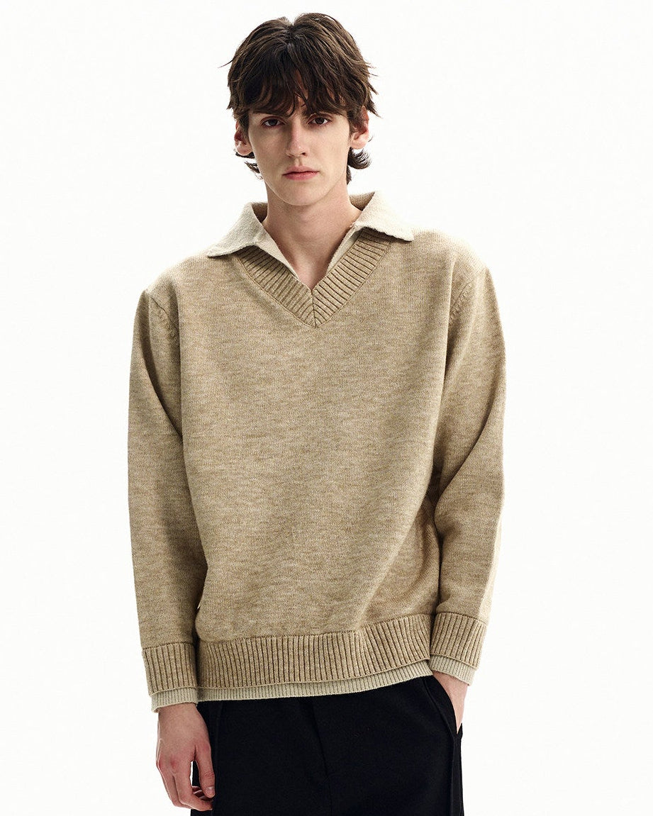Merino Blend Knit Polo Sweater