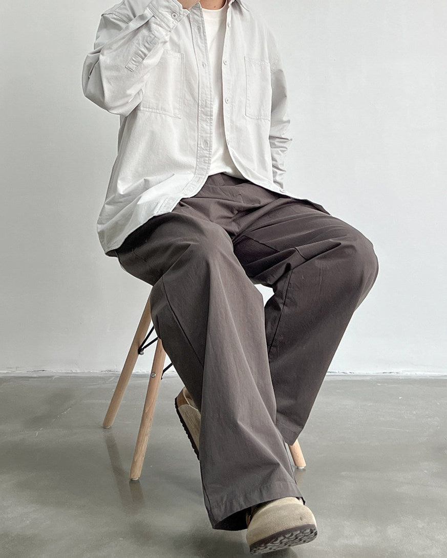 Straight Leg Pleated Cotton Twill Trousers