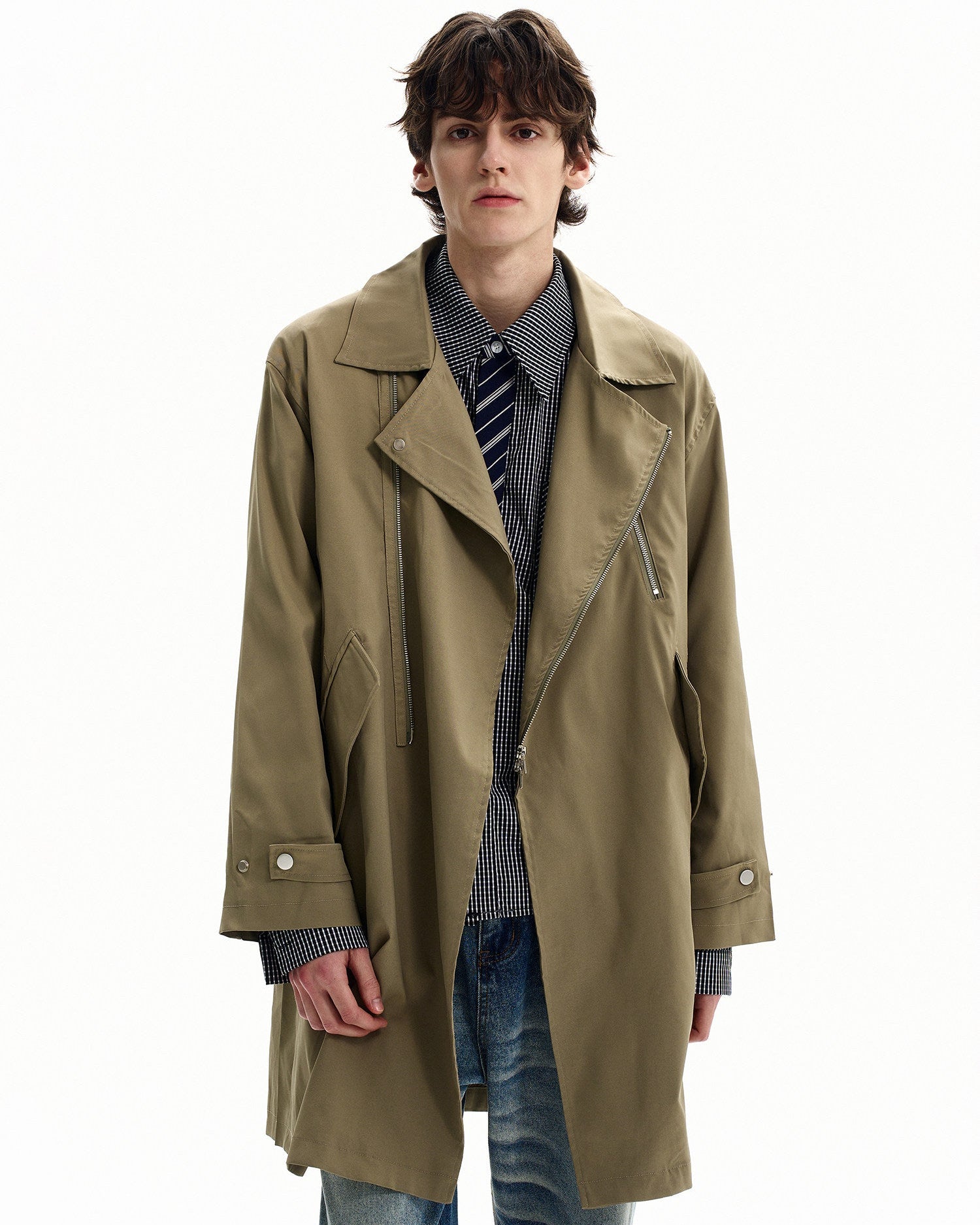 Cotton Twill Zip Trench Coat