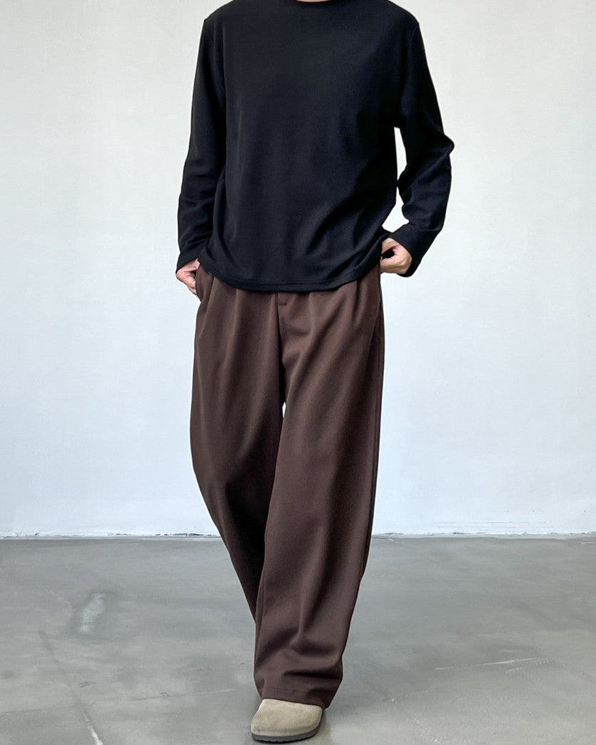 Cotton Blend Wide Pleat Trousers