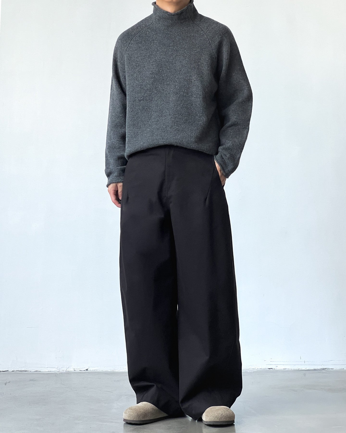 Cotton Twill Wide-Leg Trousers