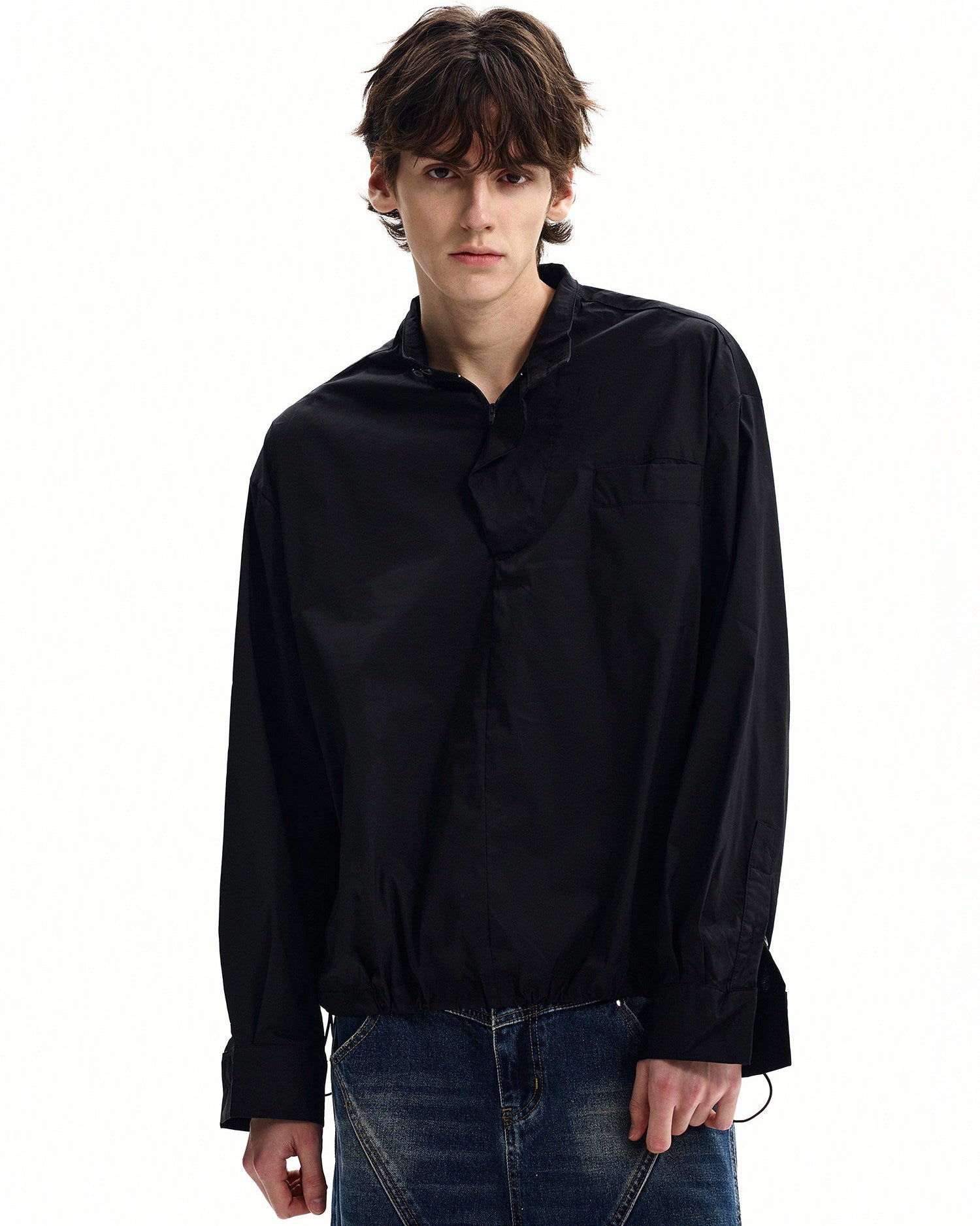 Cotton Poplin Stand Collar Shirt