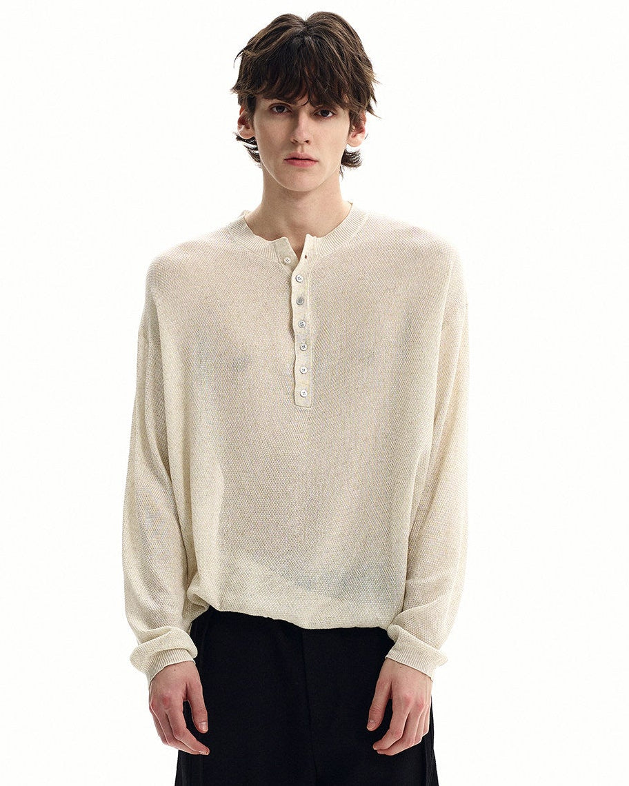 Soft Marl Cotton Henley Knit