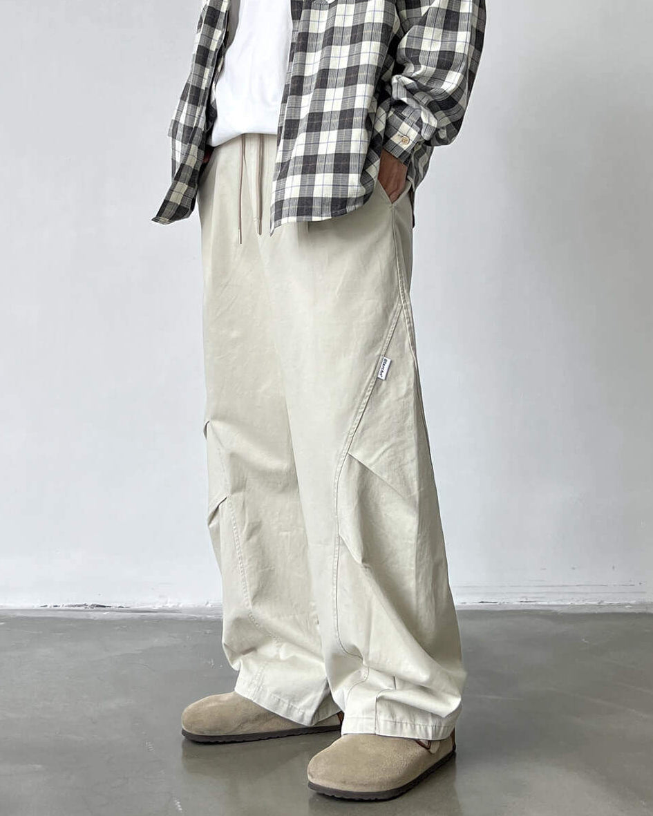 Cotton Drawstring Wide Leg Trousers