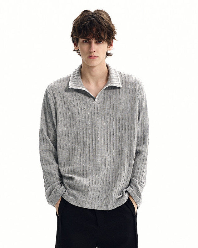 Textured Rib Knit Polo Top