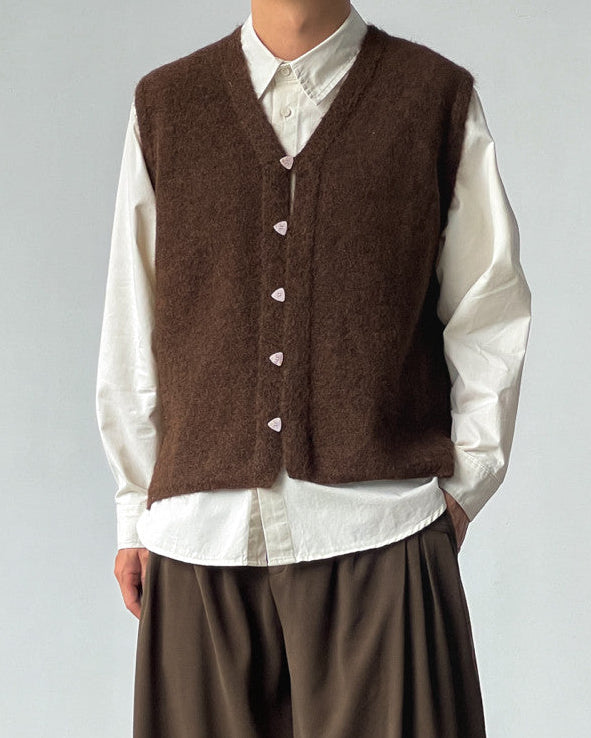 Knit Wool Blend Buttoned Vest