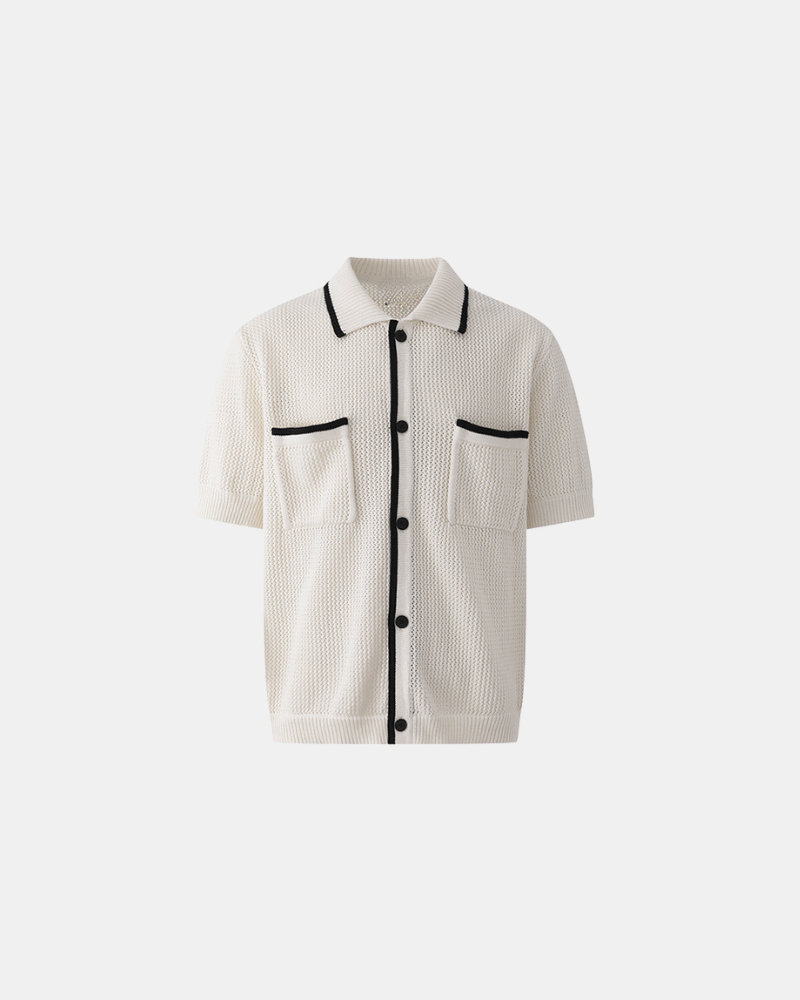 Contrast Trim Textured Knit Shirt