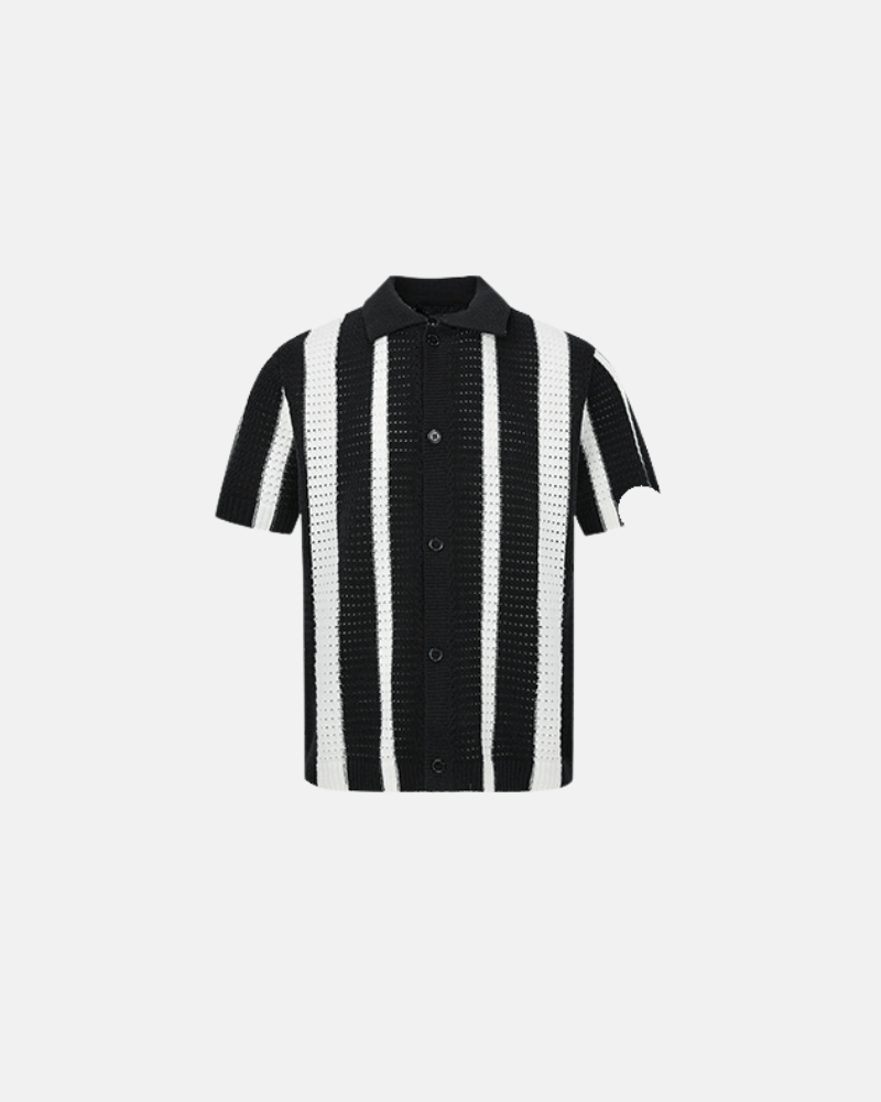 Striped Knit Button-Up Polo