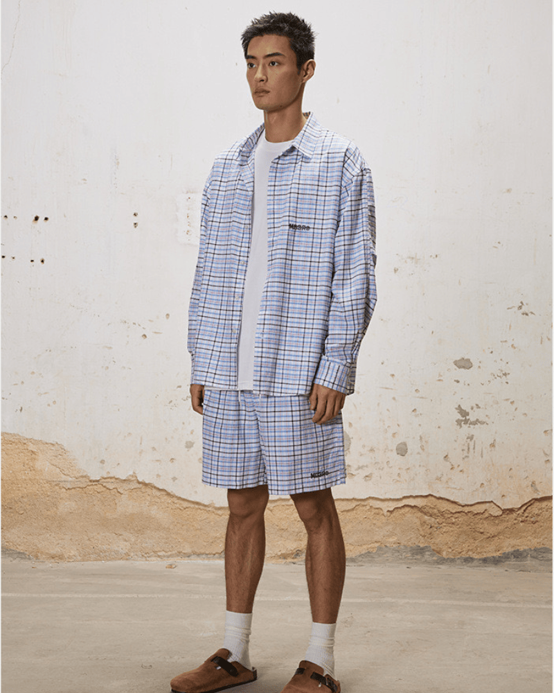 Oversized Plaid Shirt and Shorts Set