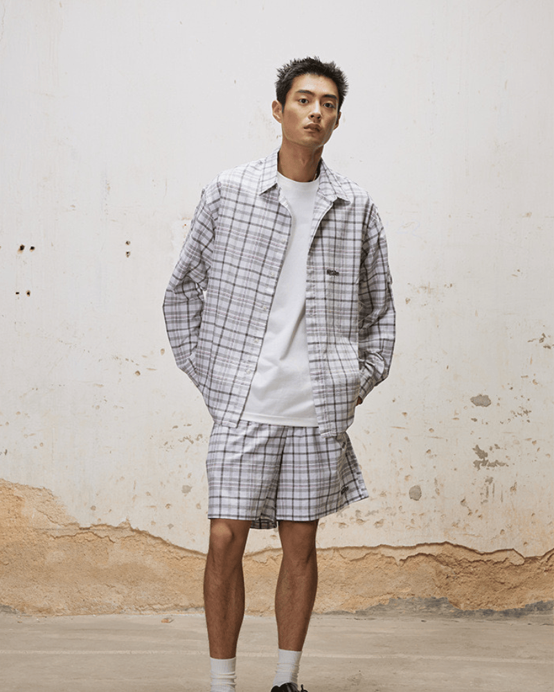 Oversized Plaid Shirt and Shorts Set