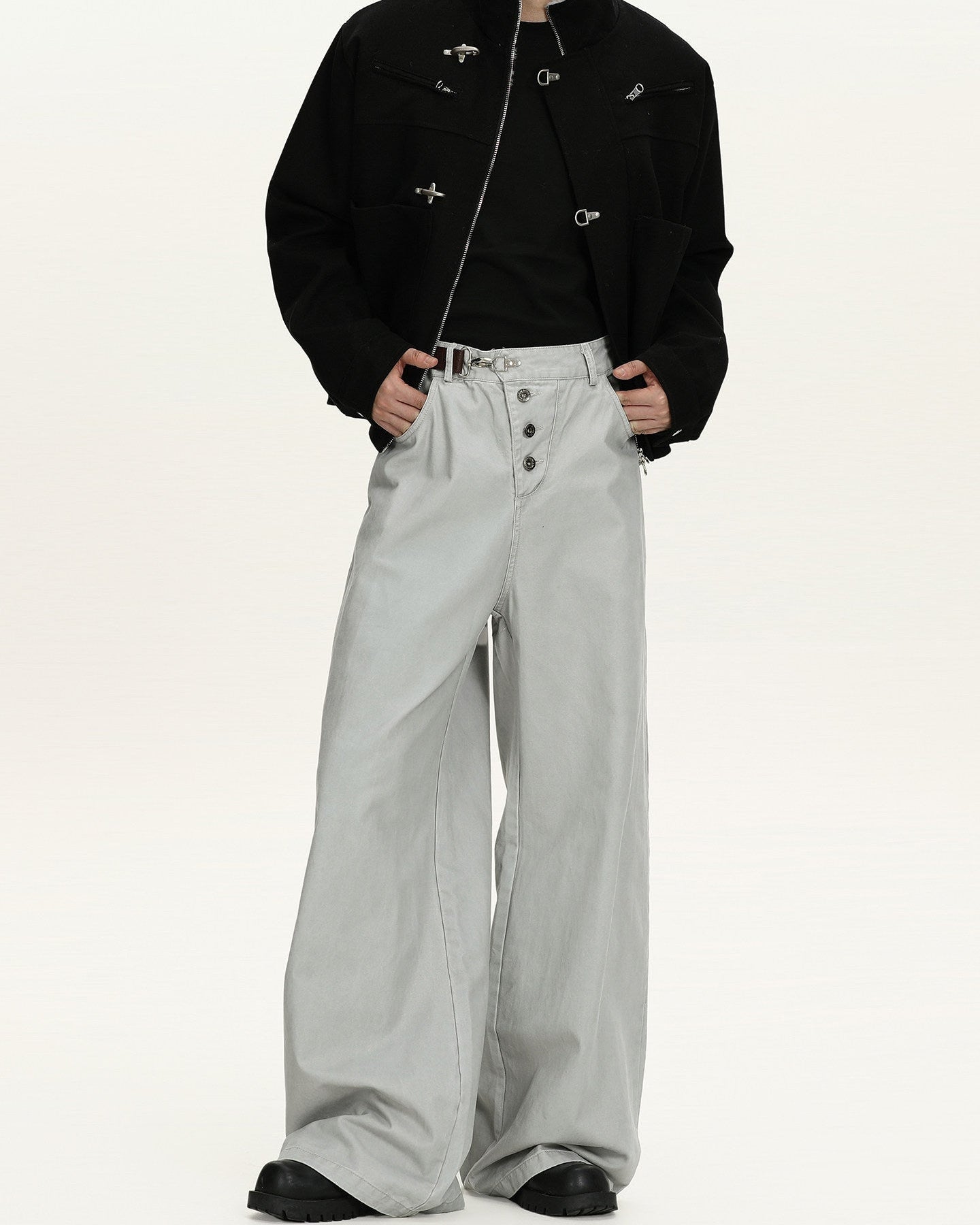 Wide Straight Hem Cotton Jeans