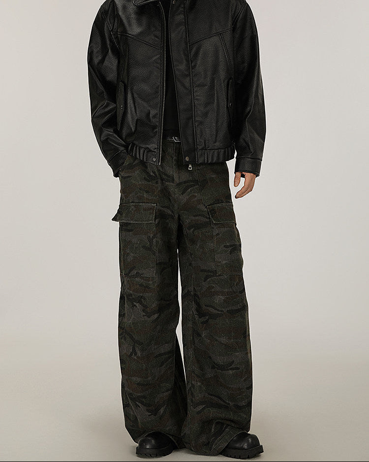Vintage Multi-Pocket Camouflage Cargo Jeans