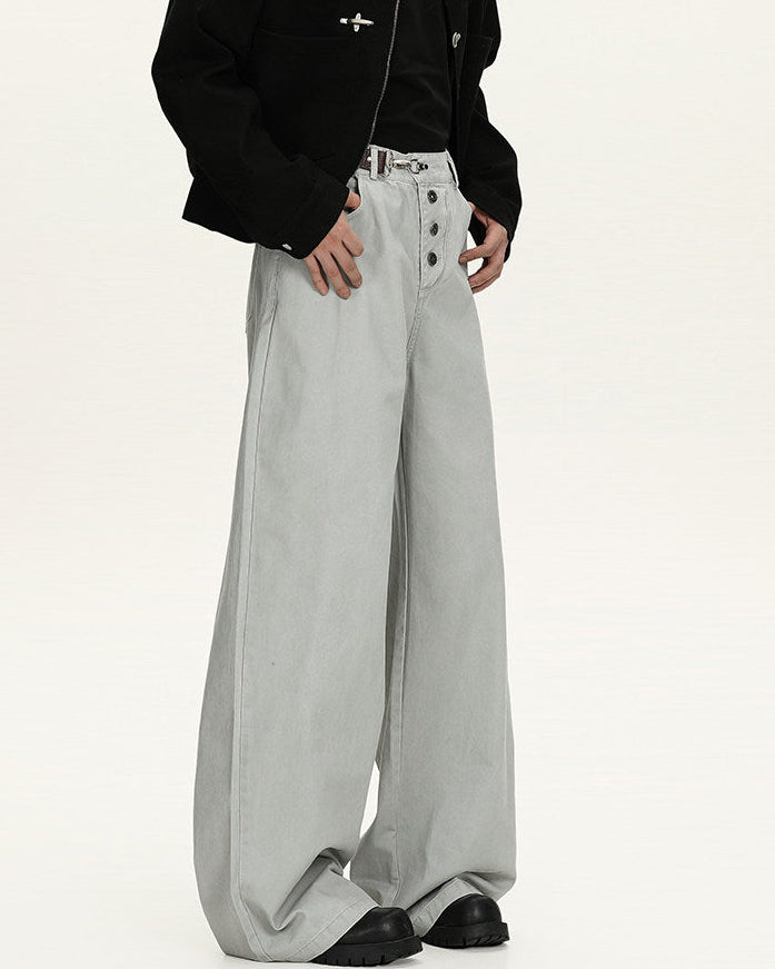 Wide Straight Hem Cotton Jeans