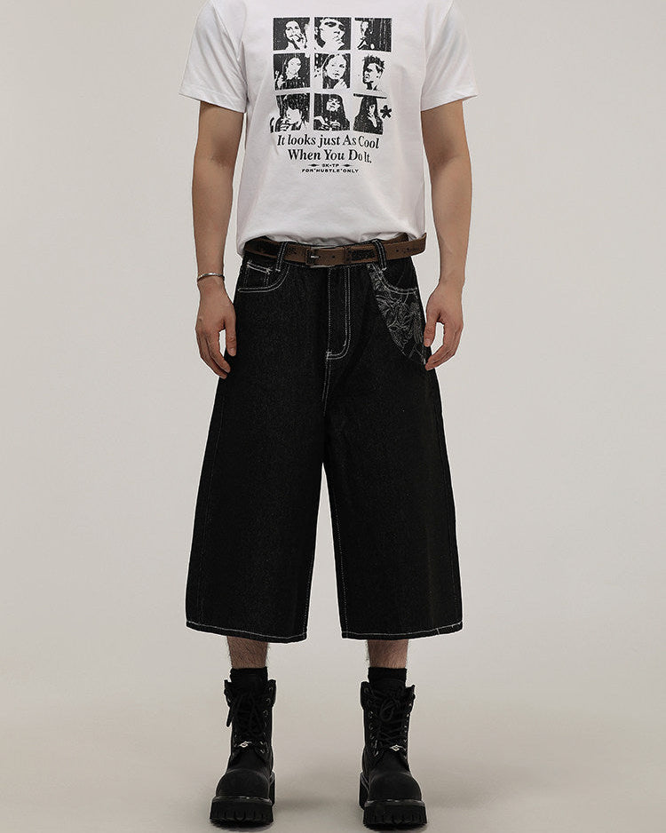 Denim Wide-Leg Cropped Trousers