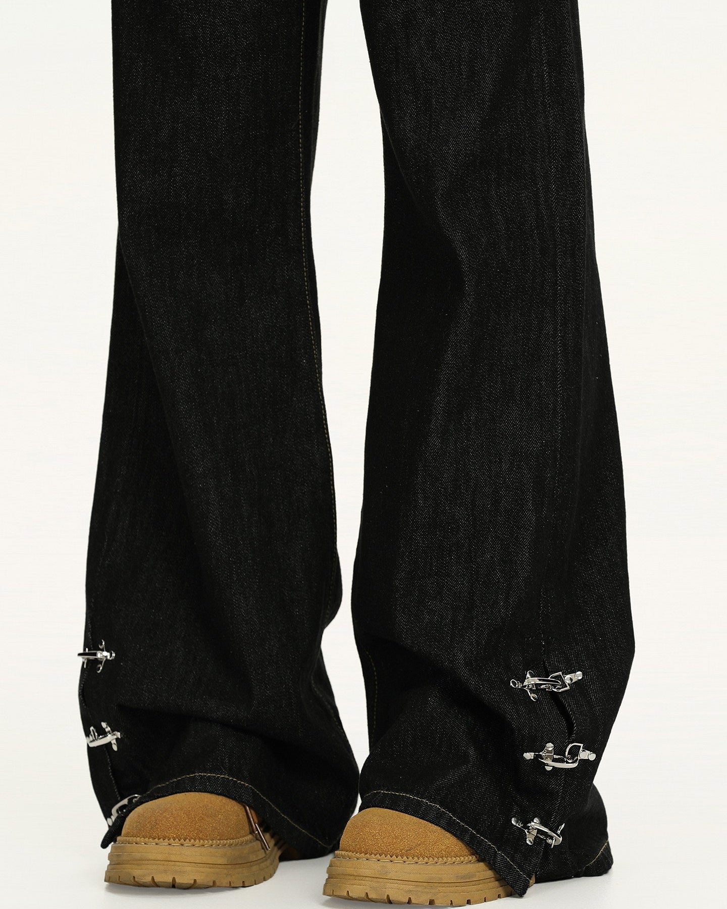 Raw Denim Buckle Wide Leg Jeans