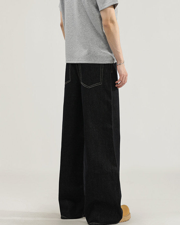 Minimal Wide-Leg Black Loose Jeans