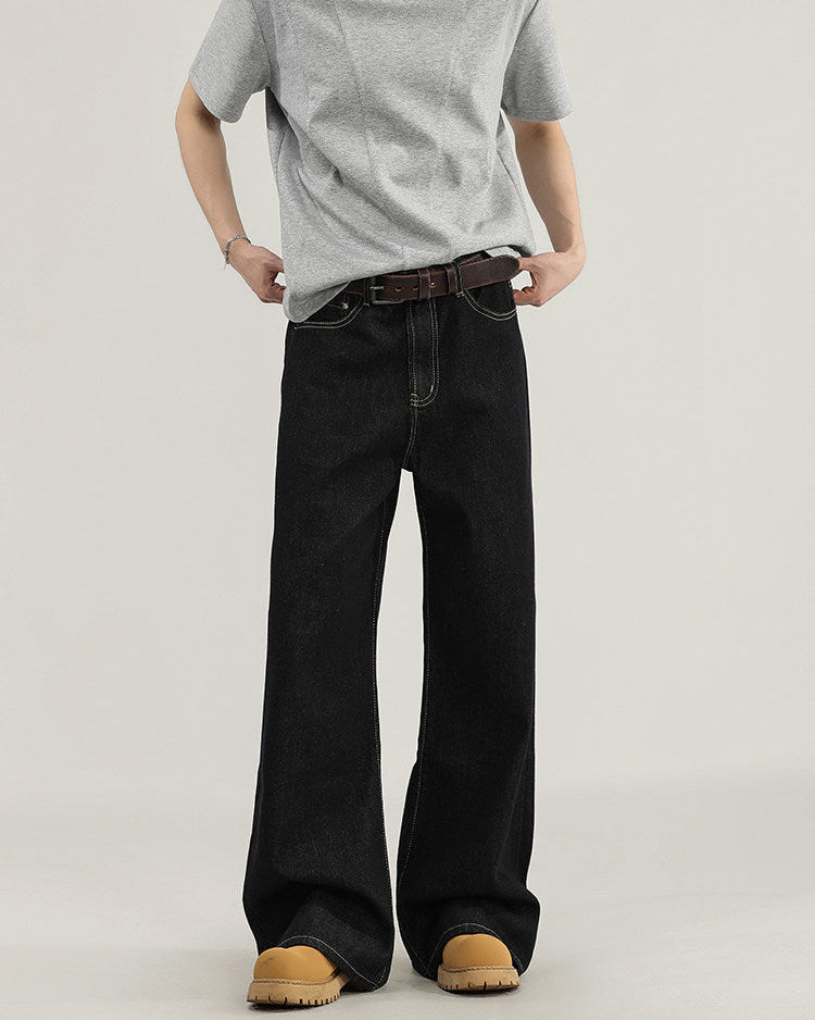 Minimal Wide-Leg Black Loose Jeans