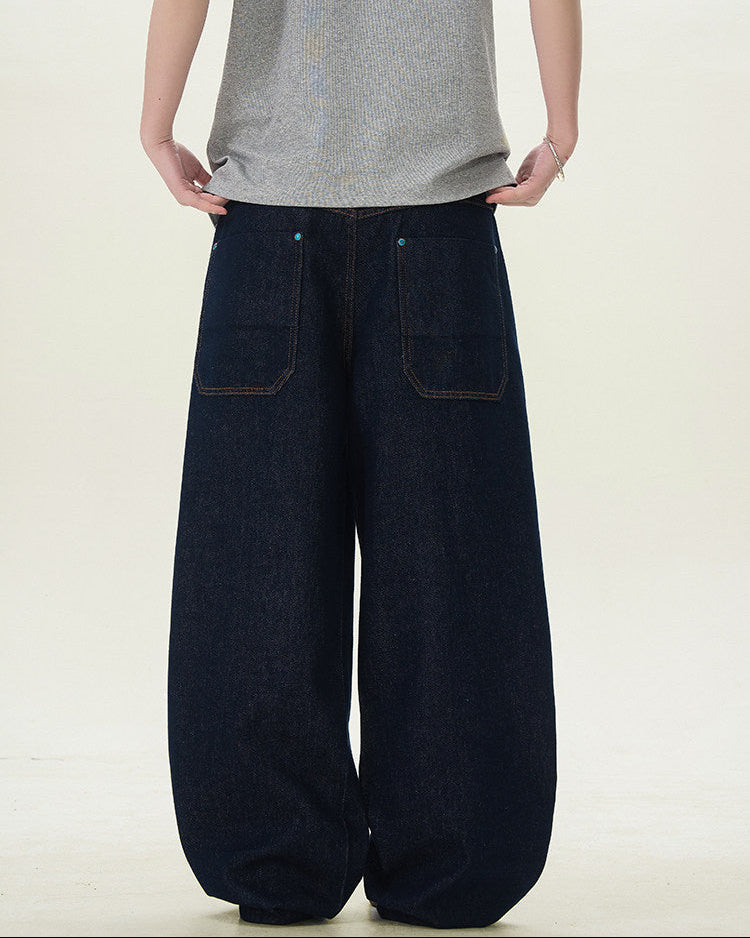 Wide-Leg Raw Denim Jeans