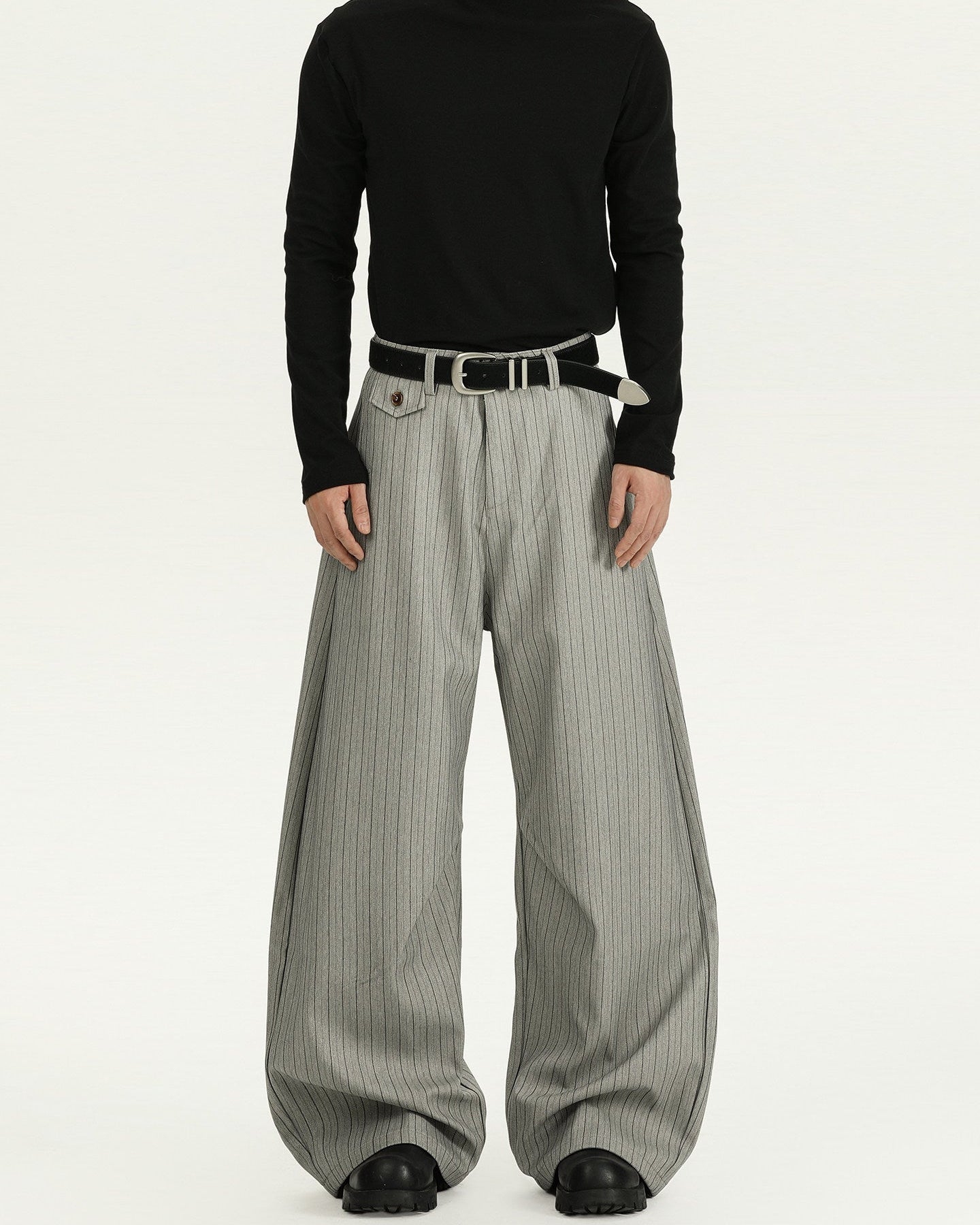 Pinstripe Wool Wide-Leg Trousers