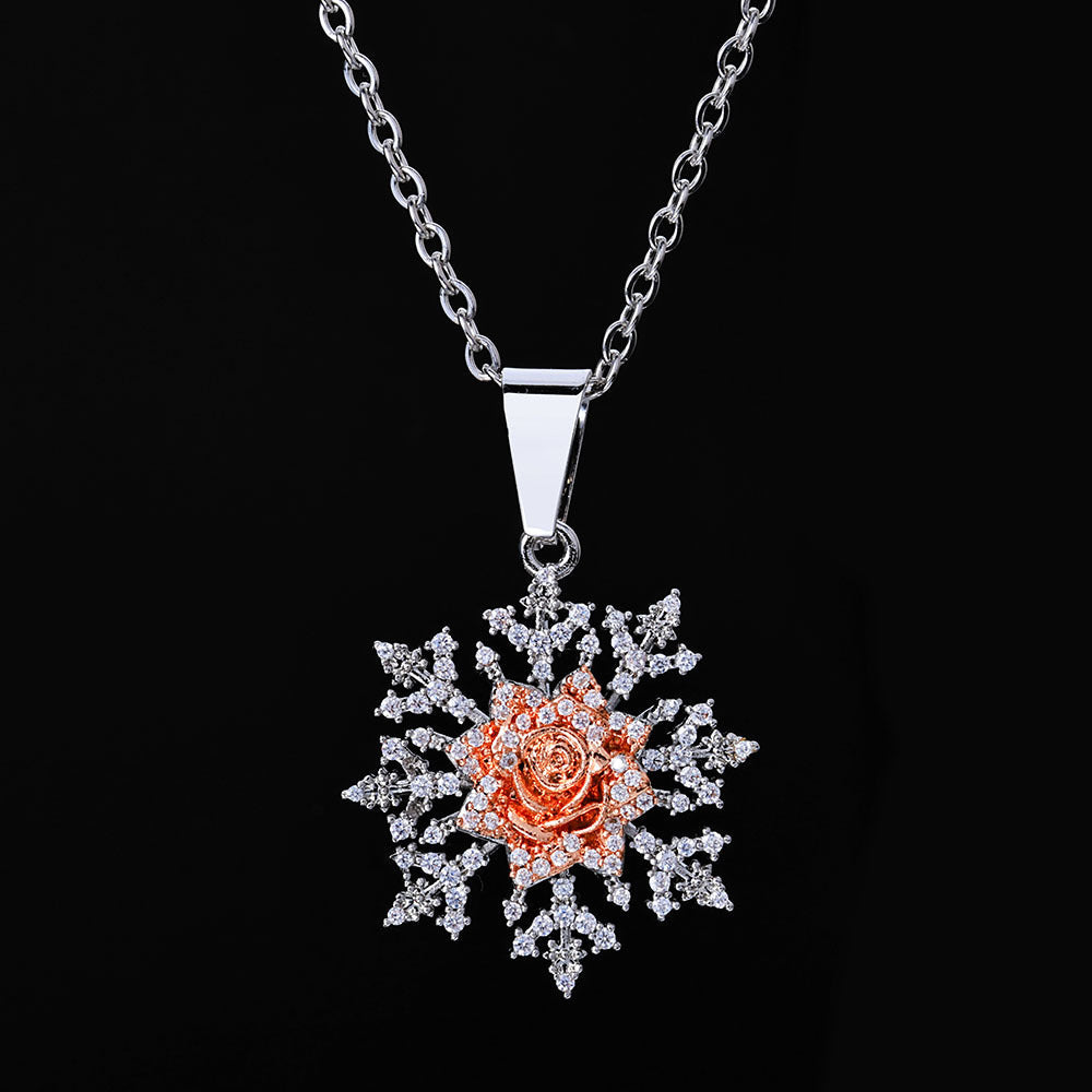 Two-Tone Snowflake Rose Necklace – Silver & Rose Gold