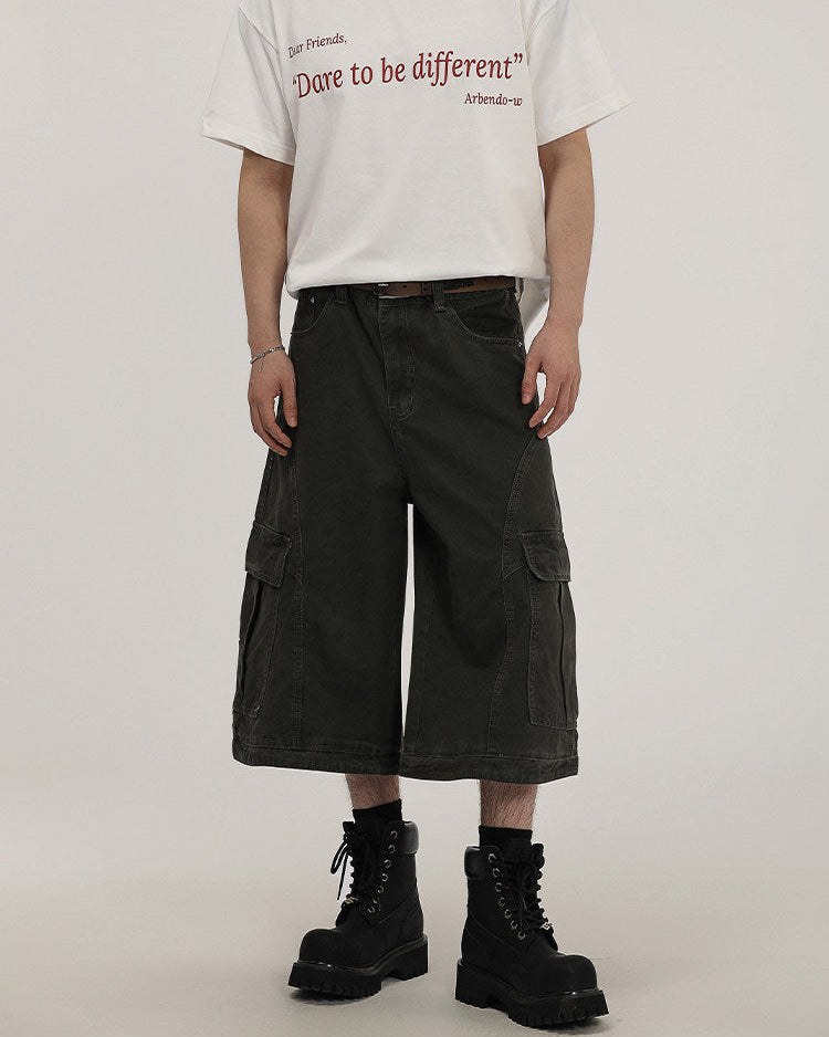 Olive Cotton Wide-Leg Cargo Trousers