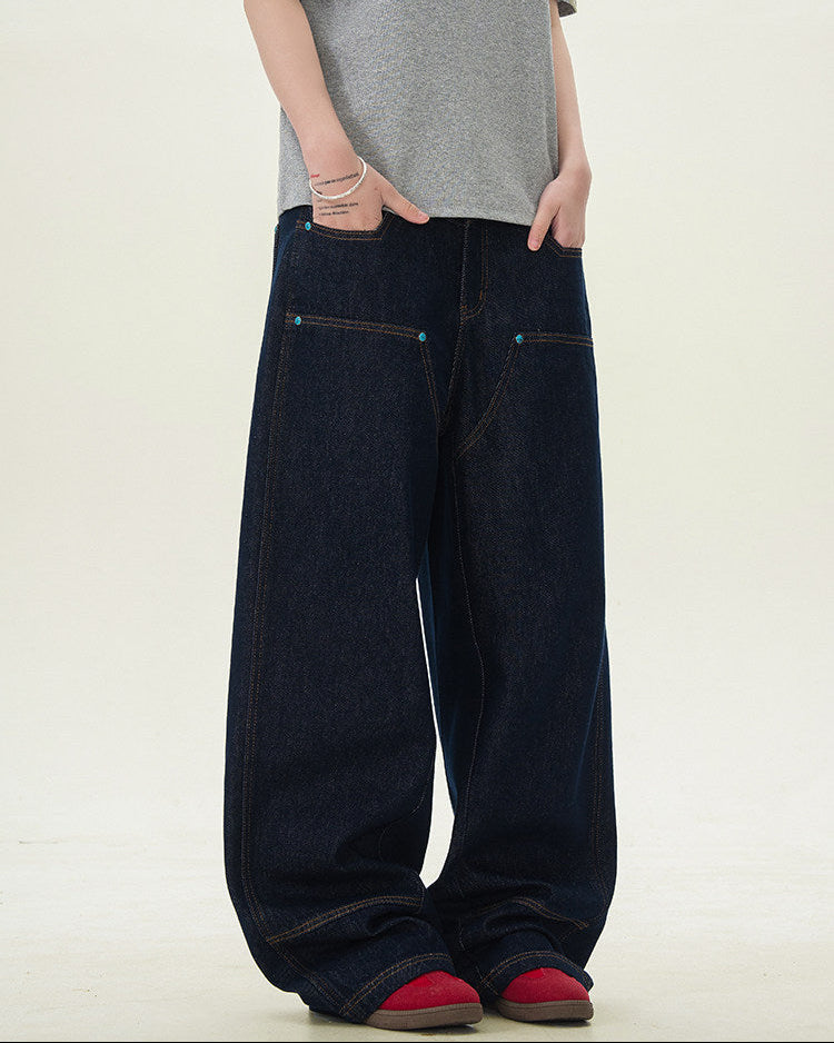 Wide-Leg Raw Denim Jeans