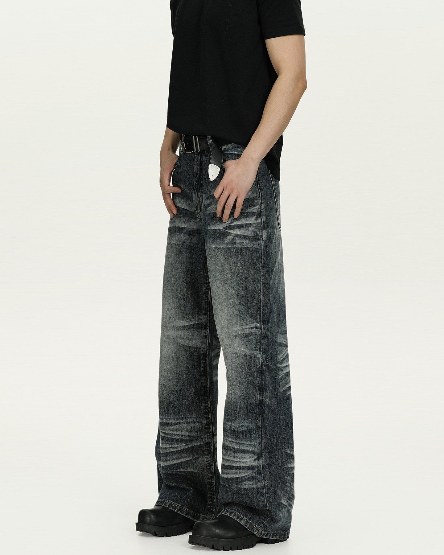 Stonewashed Wide-Fit Denim Jeans