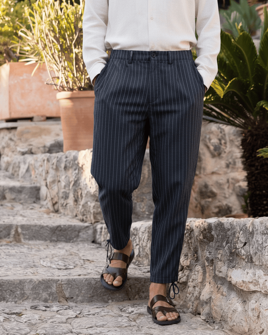 Relaxed Pinstripe Drawstring Pants