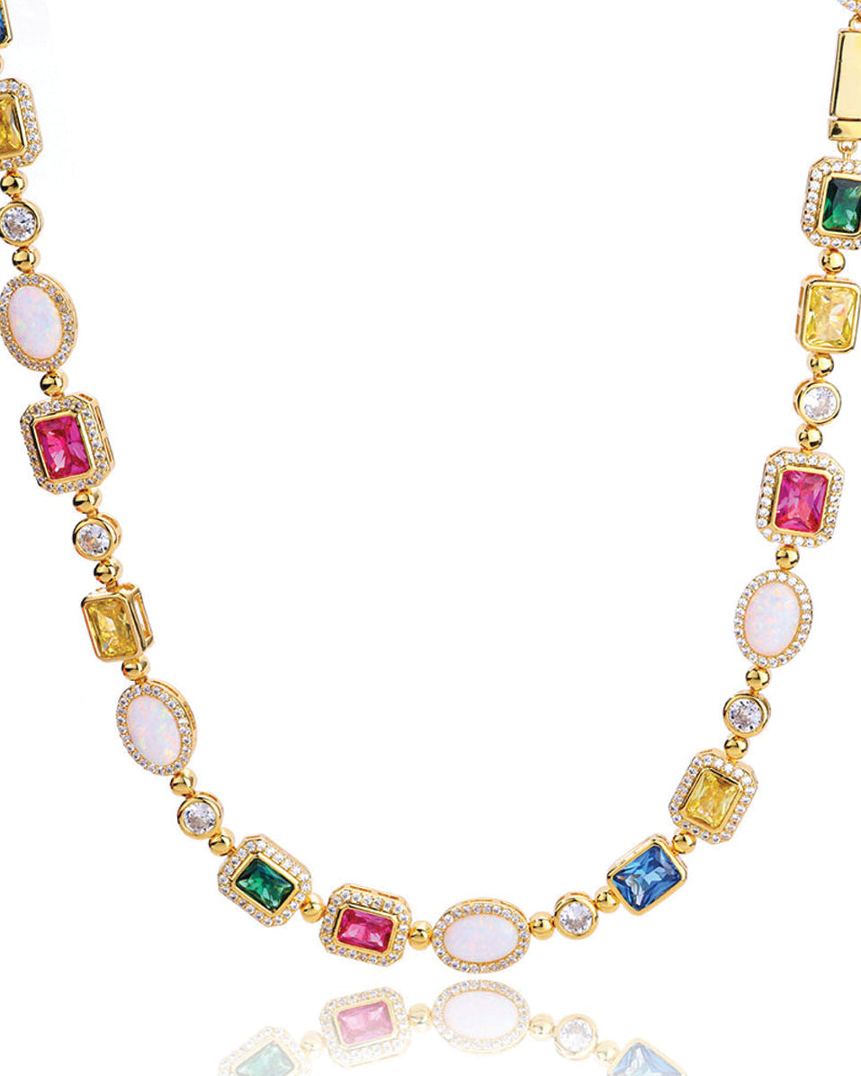 Aurora Opal & Multicolor Gem Tennis Necklace