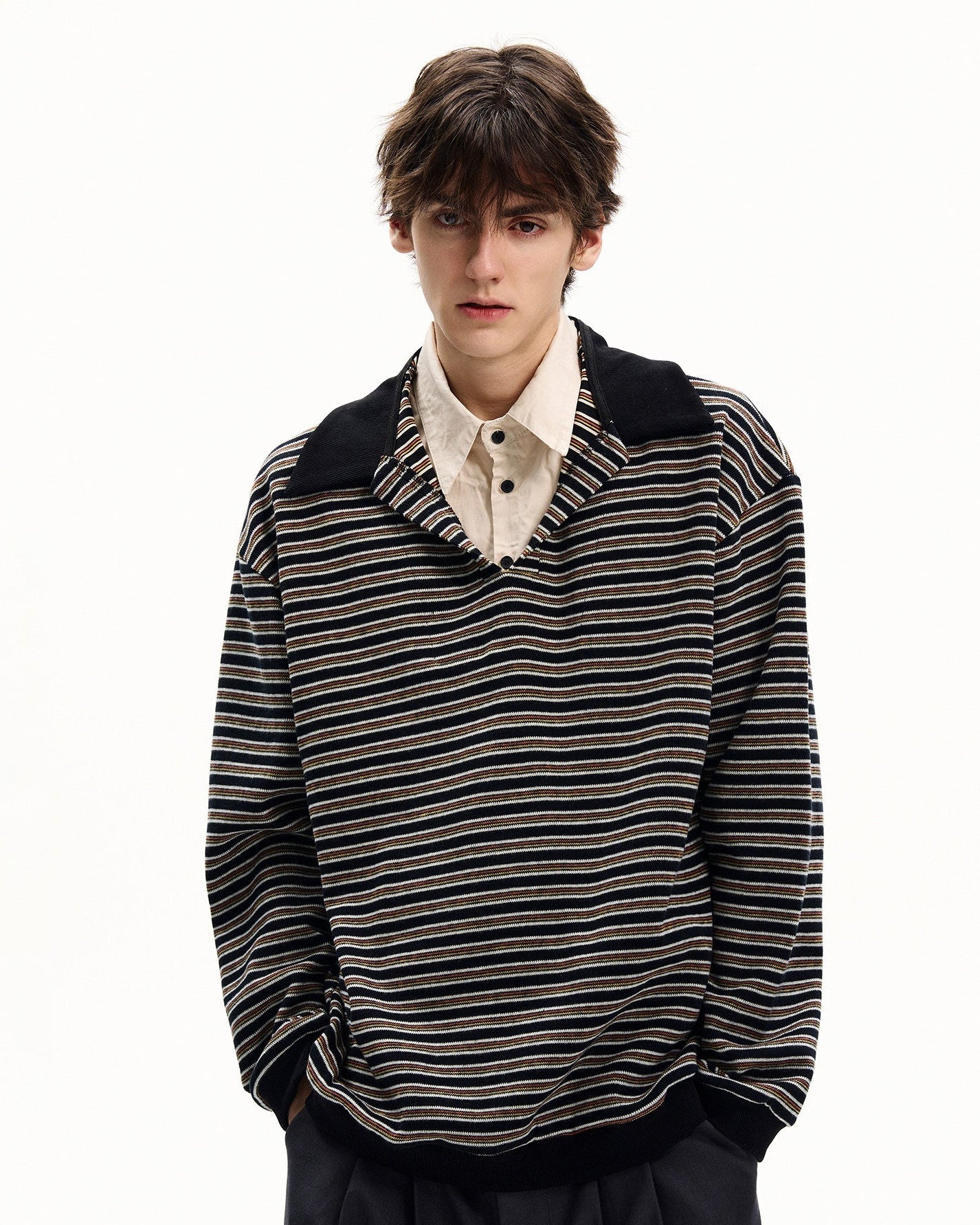 Striped Knit Striped Collar Sweater