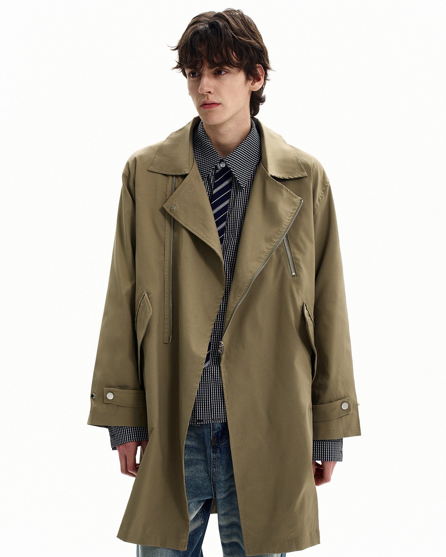 Cotton Twill Zip Trench Coat