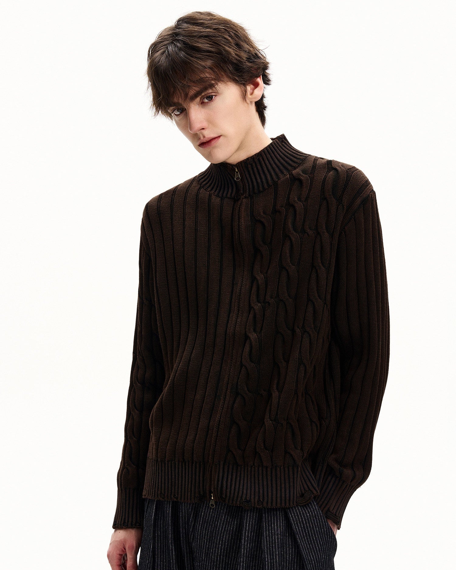 Cable Knit Zip Cardigan