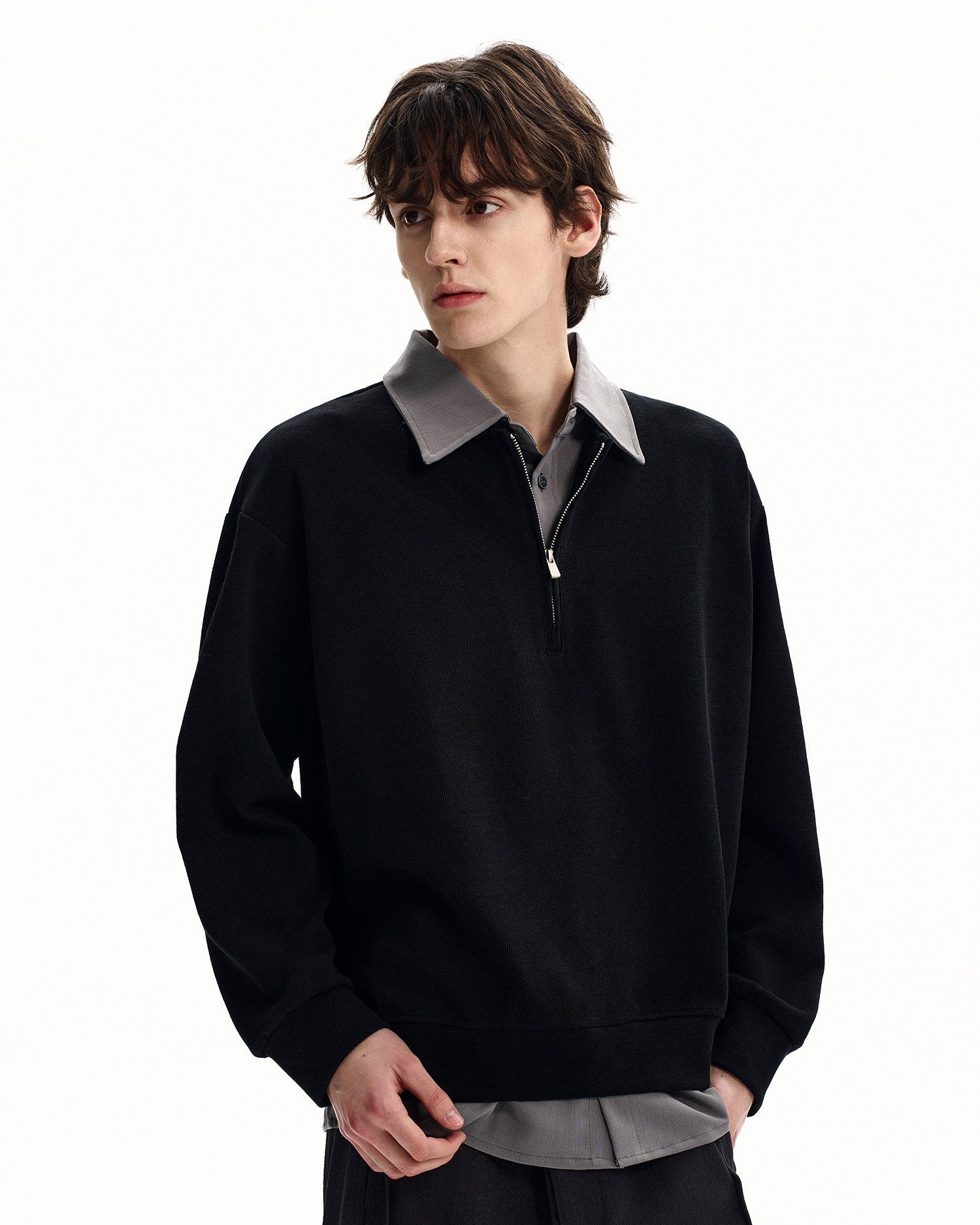Brushed Cotton Half Zip Pullover Sweater